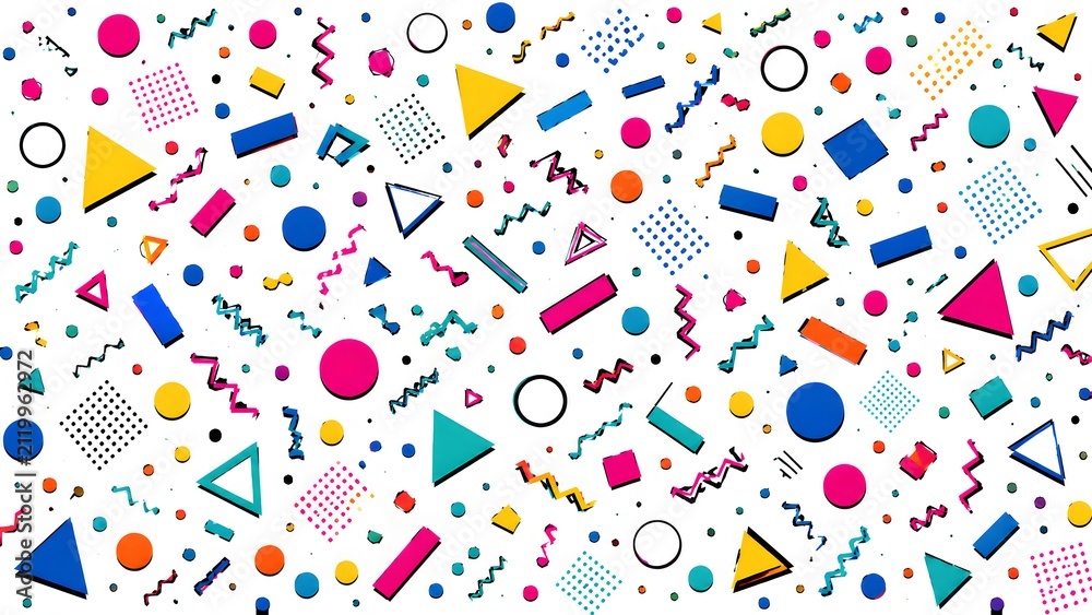 colorful music notes background Abstract seamless memphis style pattern background vector with colorful confetti dots geometric shapes and wavy doodle lines for festive retro celebration party design