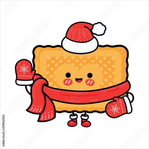 Winter cookie character wearing Santa hat scarf and mittens