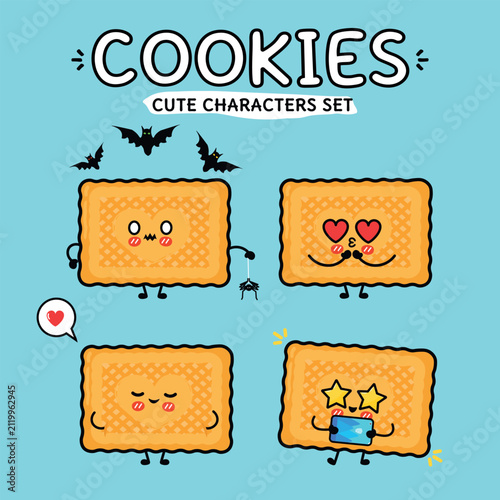 Cute cookie character set with Halloween love and smartphone