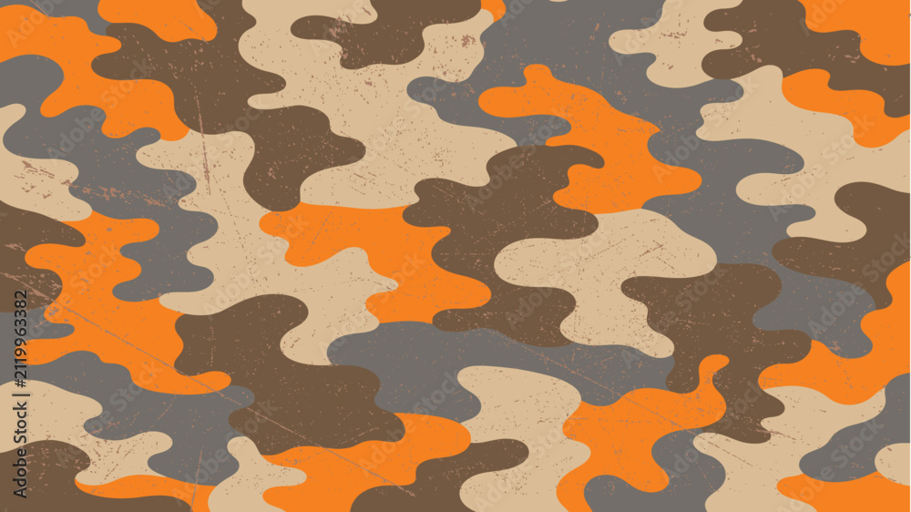 Fototapeta premium Seamless vibrant multicolor camouflage pattern with distressed fabric texture, abstract vector background