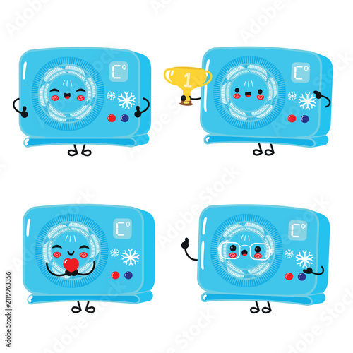 Cute air conditioner character set with varied emotions