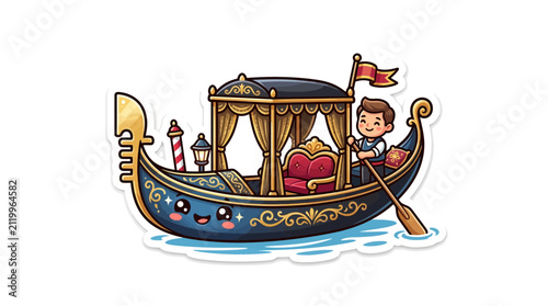 Foto Cute Kawaii Gondola Boat with Sailor Character Illustration Sticker Vector