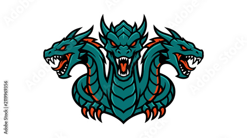 Mythical three headed dragon creature mascot