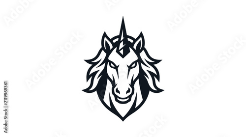 Stylized unicorn head emblem black and white