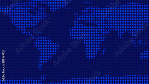 Dark blue dotted world map background. This dark blue dotted world map visualizes international data. Dark blue dotted world map for global technology themes.
