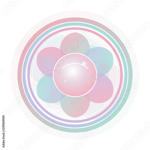 Pastel floral vector icon with pearl center and concentric circles, isolated on transparent background