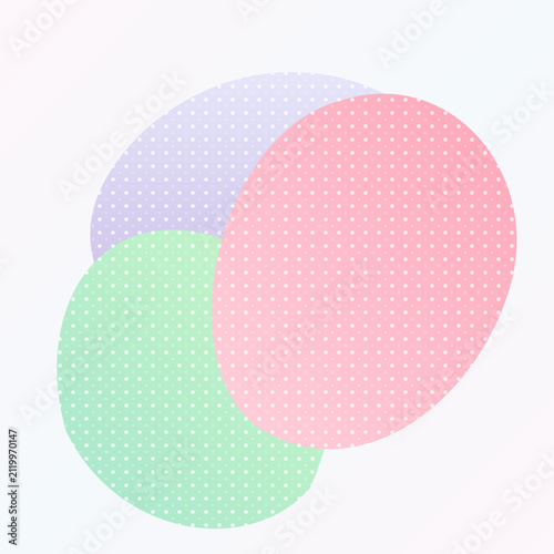 Pastel polka dot circles background, overlapping lavender pink and mint green circles with white dots, abstract geometric pattern
