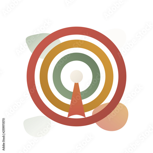 Abstract target bullseye with location pin icon, earth tone colors, goal concept vector illustration isolated on transparent background
