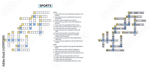 Obraz na płótnie Sports-themed crossword puzzle with clues and answer grid