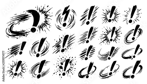 Fotografie Exclamation marks collection with dynamic motion effects and circular bursts