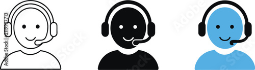Chatbot assistant icon with headset, featuring customer support, AI digital assistant, online help, communication, and call center service in a clean modern vector illustration for websites.