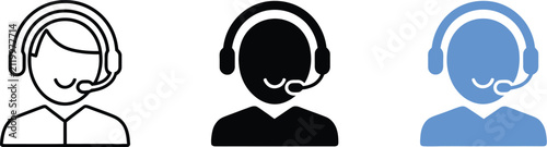 Chatbot assistant icon with headset, featuring customer support, AI digital assistant, online help, communication, and call center service in a clean modern vector illustration for websites.