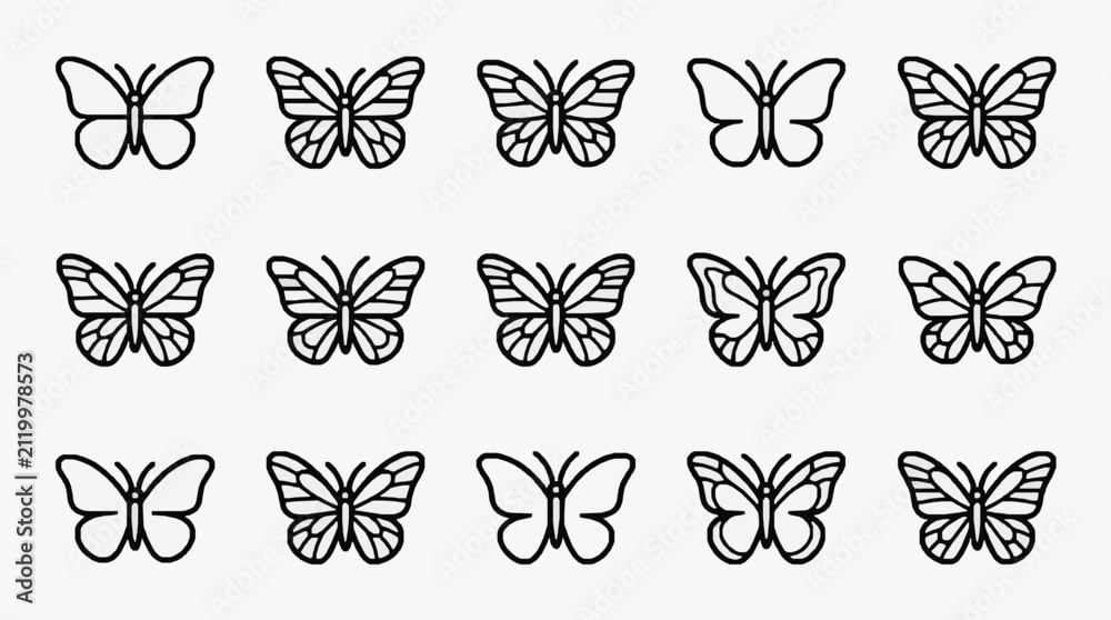 Fototapeta Elegant Line Art Butterfly Collection.