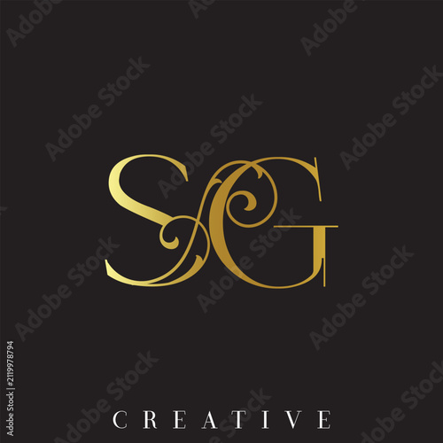 Elegant Gold Double SG Initial Vector Logo for Wedding Studio Brand with Ornamental Swirl