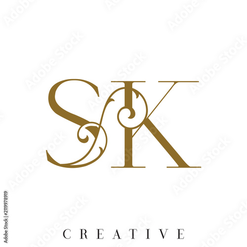 Luxury Silver Gold SK Monogram Vector Logo for Wedding Invitation Branding