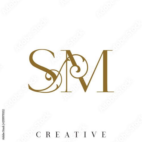 Elegant Gold Double SM Letter Combination Vector Logo Design with Ornamental Swirl