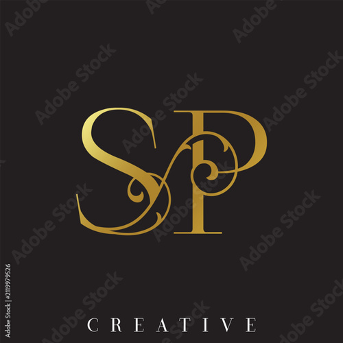 Elegant Silver Gold SP Initial Wedding Vector Logo with Ornamental Swirl