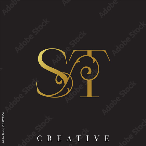 Double Initial ST Letter Silver Gold Vector Logo for Luxury Boutique Branding
