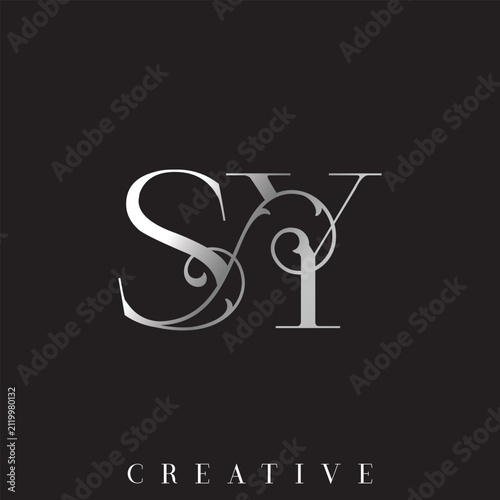 Double Letter SY Monogram Silver Gold Vector Logo for Luxury Wedding Invitation