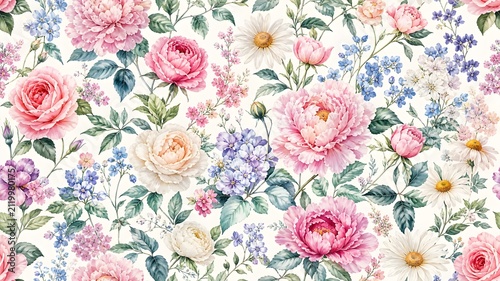 Elegant Peony Rose Garden Floral Pattern Background