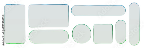 Transparent glass elements with liquid morphism effect for ui design and modern interfaces. Rounded rectangles, circles and buttons with frosted blur overlay Glassmorphism components for web or app