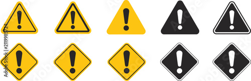 Danger and warning sign icons, featuring hazard symbols with clean black vector graphics, safety alerts, caution notices, emergency indicators, and professional designs for workplaces, construction si