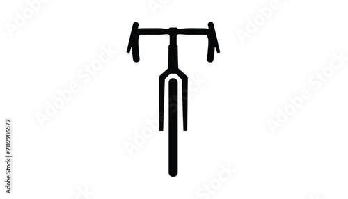 Minimal black silhouette of a road racing bicycle from a front view angle with handlebars and single front wheel.