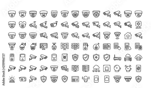 Fotografie Editable CCTV Camera Security Surveillance Vector Icon Set
