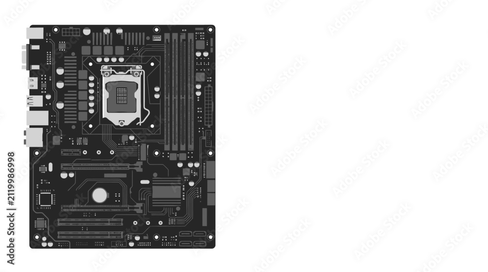 Fototapeta premium Computer motherboard component detailed circuit board digital technology
