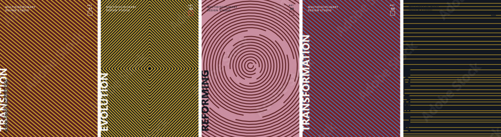 Obraz premium Abstract minimalist poster design series featuring geometric patterns and typography exploring themes of transition and evolution