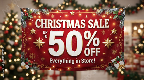 Christmas Sale Up to 50% Off Everything in Store Red Banner