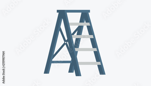 Simple blue stepladder stands against a light grey background, representing handy tools, repair, and reach.