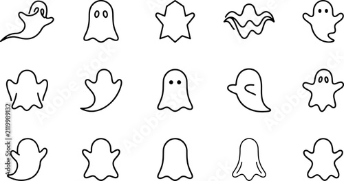 Quadro su tela Collection of cute hand drawn ghost character icons with halloween character sil