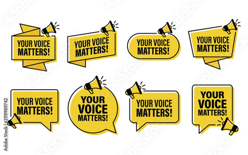 Collection of Speech Bubbles with Loudspeaker Announcement