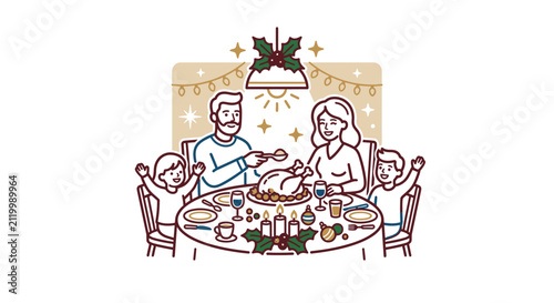 Family enjoying holiday meal together at festive table