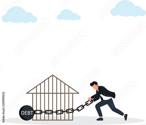 Man Escaping Chain Shackles From House With Debt Weight