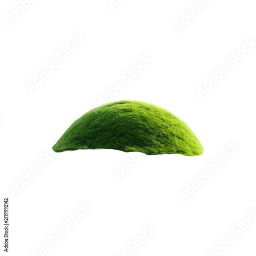 Realistic lush green moss covered half dome hill landscape element with detailed natural grass texture isolated on transparent background
