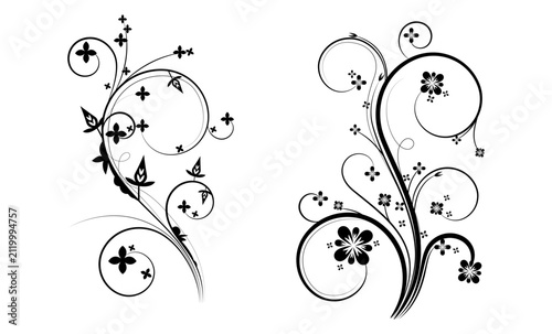 Hand Drawn Elegant Floral Swirl Ornament, Decorative Vine Flourish, Botanical Scroll, Vintage Line Art Vector Illustration