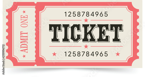 Vintage Admission Ticket Template with Retro Event Pass Design, Classic Raffle Coupon Isolated on Light Background