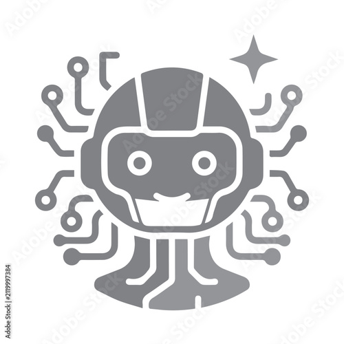 Robot bust decorated with a glowing star symbol and integrated circuitry represents advanced artificial intelligence development.