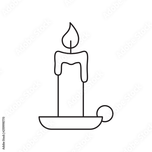 Burning wax candle in a candlestick vector line art