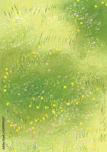 Sunlit wildflower meadow field texture vector illustration for fresh spring background designs