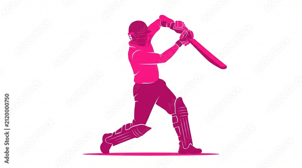 Fototapeta premium Cricket player silhouette hitting ball. Athlete swinging bat in dynamic sports action pose.