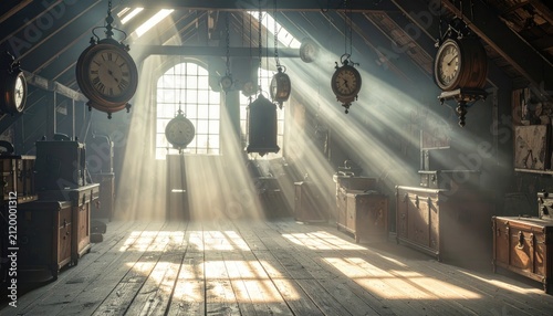 Abandoned Church Interior with Sunlight Beams.