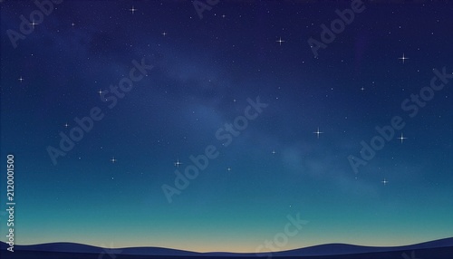 地平線のグラデーションと十字の輝きが美しい満天の星空背景素材　Beautiful Starry Sky Background with Glowing Cross Stars and Horizon Gradient