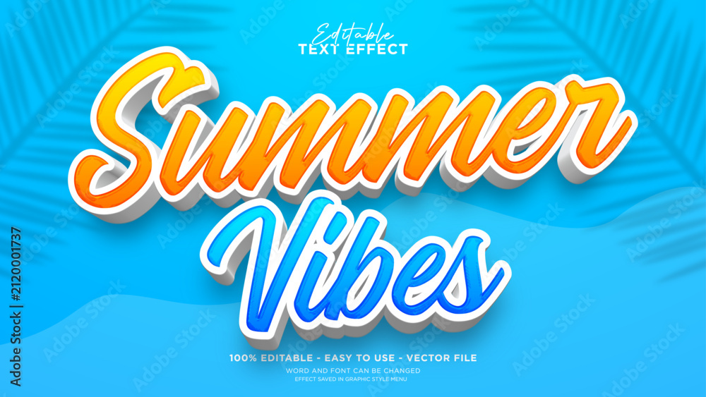 Obraz premium Editable summer text effect, summer vibes text style effect