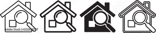 House search line icons set with magnifying glass