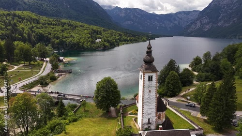 Lake Bohinj (Bohinjsko jezero) and Church of St John the Baptist, Slovenia
