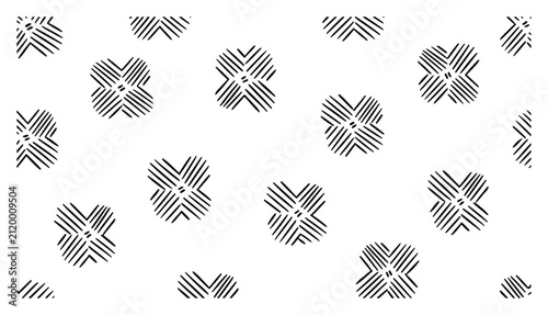 Geometric cross hatched line pattern with repetitive star shapes in black and white style