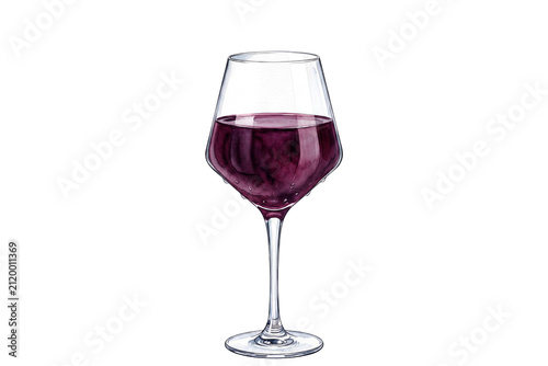 premium watercolor red wine glass illustration with burgundy liquid and condensation droplets in a stemmed goblet on transparent background